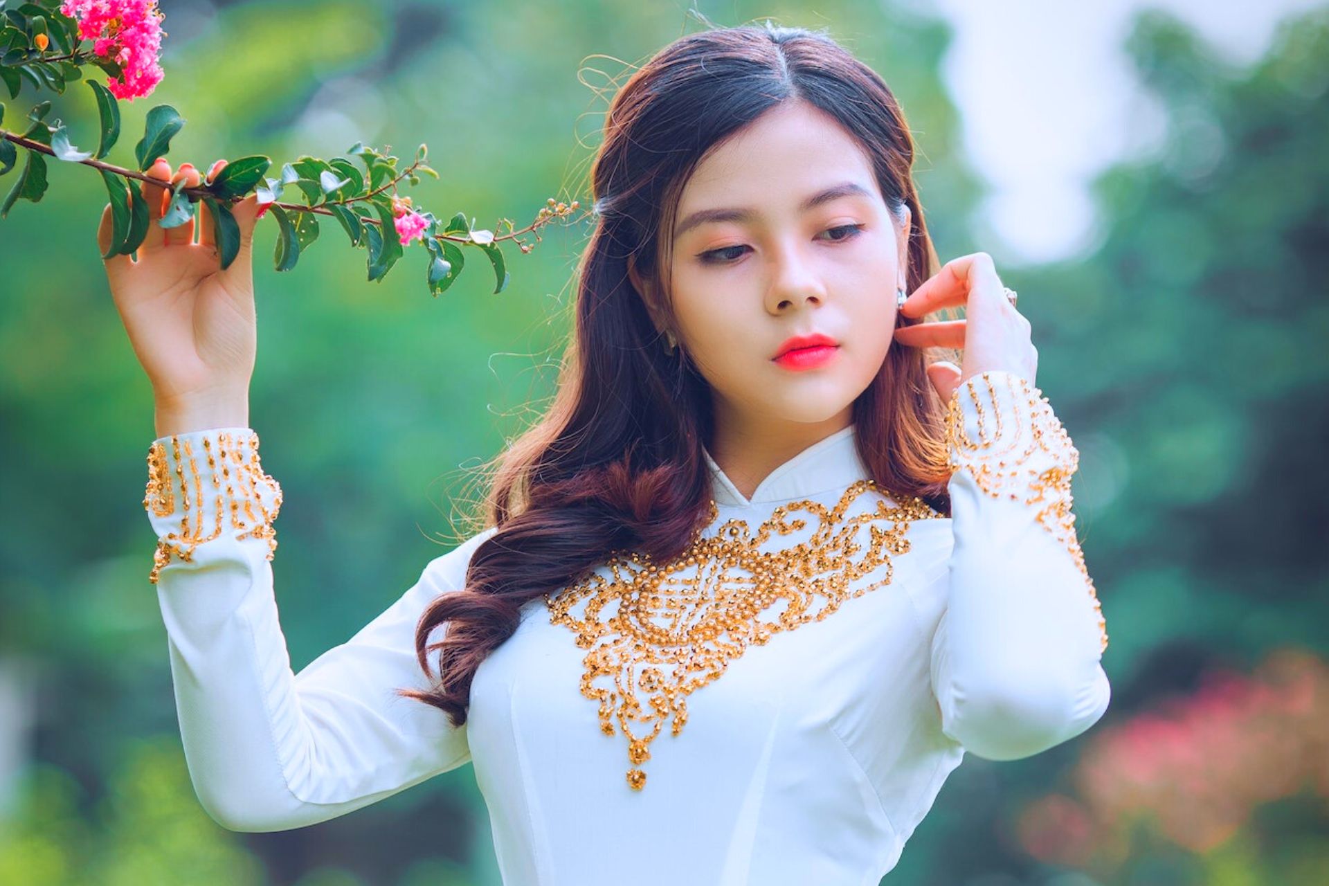 korean girl in a garden