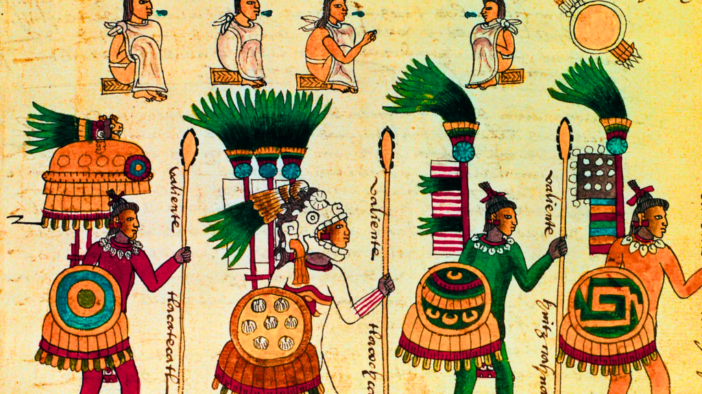 aztec people in traditional wear
