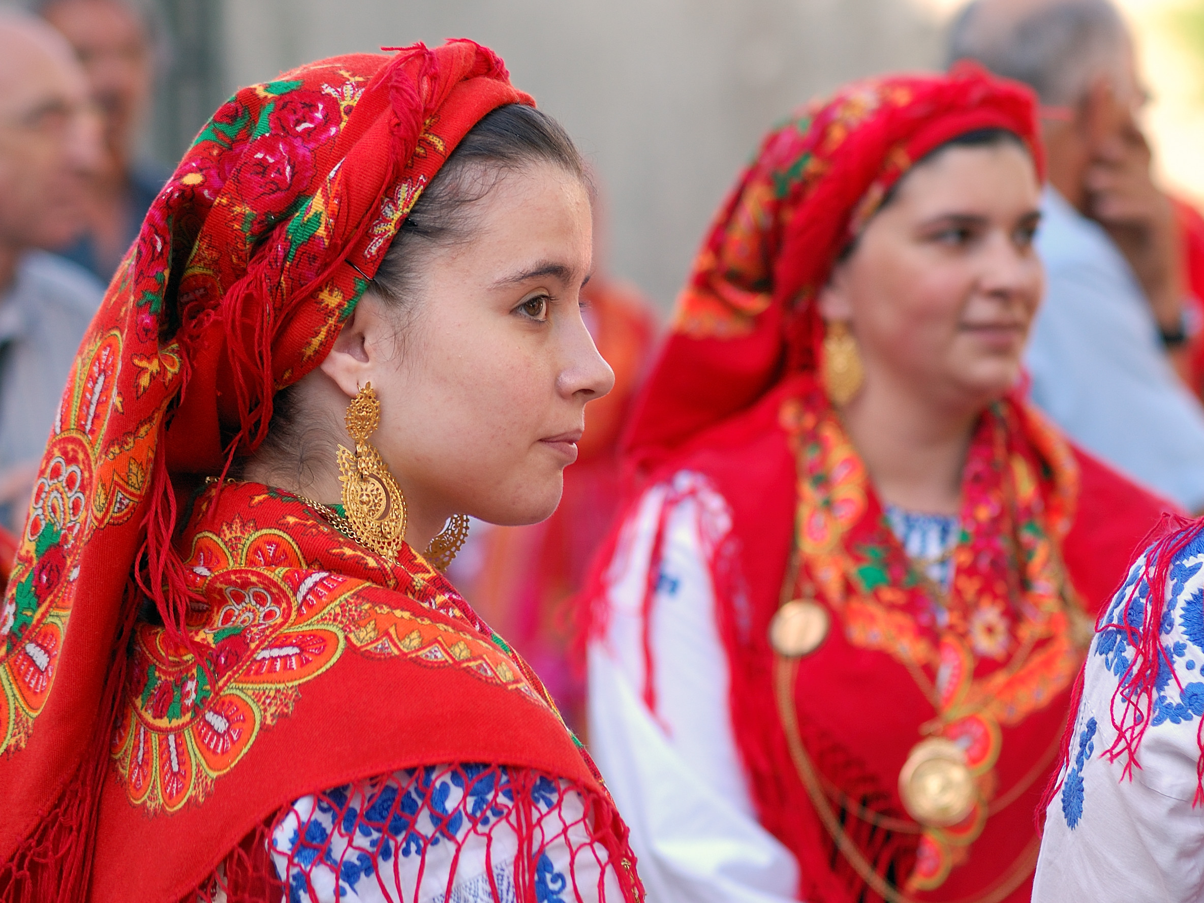 portugese woman in red traditional costume